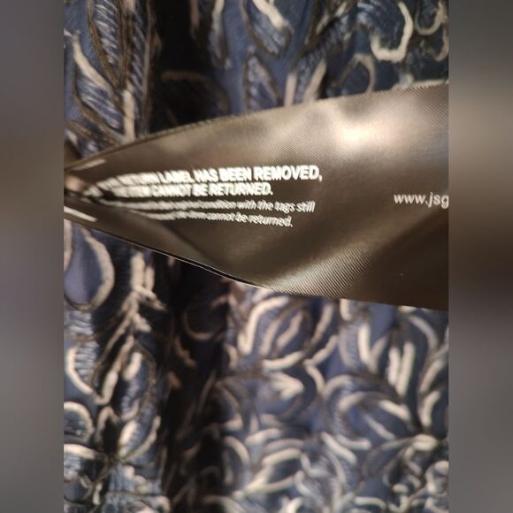 NWT JS Collections "Reese" Navy Column Gown with Sheer Illusion Neckline  Size 8 - Picture 4 of 9